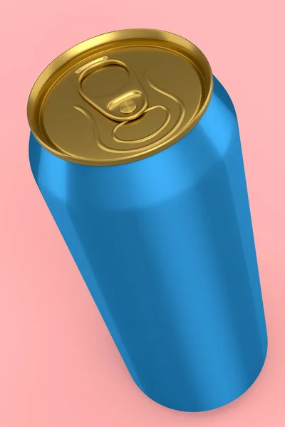 金铝啤酒或苏打水可以在粉色背景下分离出来 迷你冰箱用酒精饮料罐三维渲染模型 — 图库照片