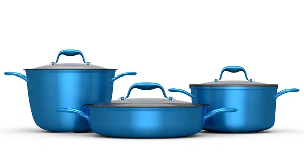 Набор Stewpot Нержавеющей Стали Сковороды Хромированной Алюминиевой Посуды Белом Фоне — стоковое фото