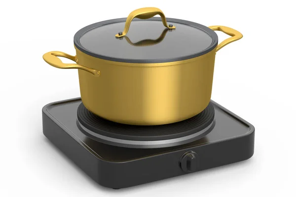 Stainless Steel Stewpot Chrome Plated Aluminum Cookware Portable Camping Electric — 图库照片