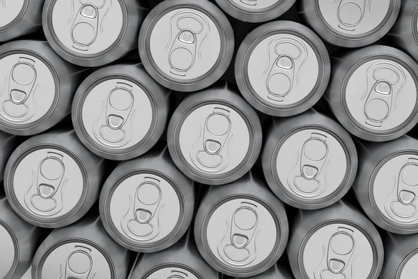 Group of aluminum beer or soda cans on white background. 3D render mockup of alcohol or energy drink can for mini refrigerator