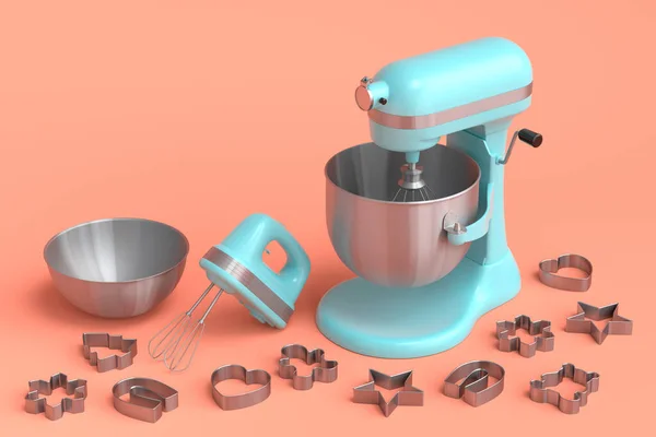 Mixer Hand Mixer Kitchen Utensil Metal Cookie Cutters Preparation Dough — Fotografia de Stock