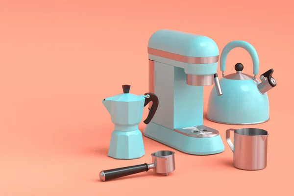 Espresso Coffee Machine Kettle Horn Geyser Coffee Maker Preparing Breakfast — Stock Photo, Image