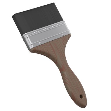 Tamir işleri için boya fırçası ve beyaz arka planda izole edilmiş inşaat. 3 boyutlu yenileme konsepti ve iç tasarım