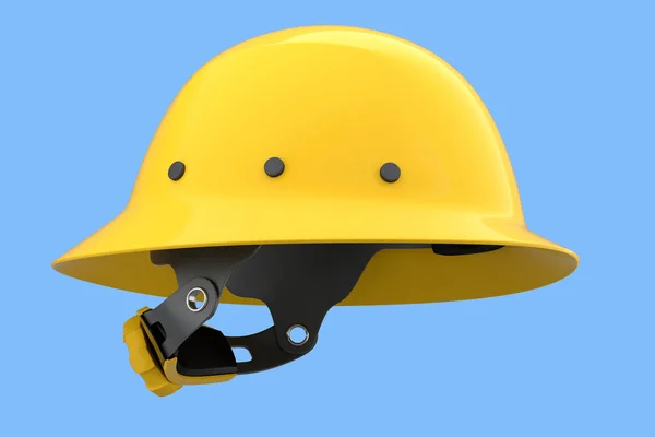 青の背景に隔離された黄色の安全ヘルメットやハードキャップ 3次元レンダリングとヘッドギアとハンディマンツールのイラスト — ストック写真