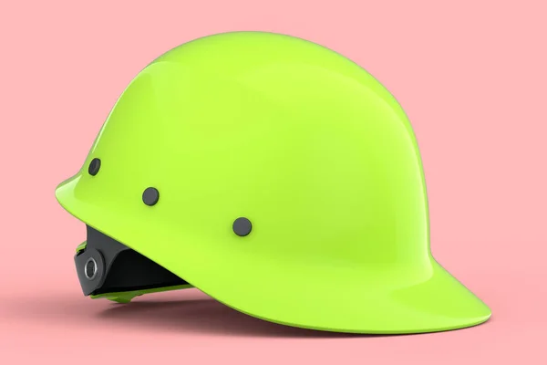 绿色安全帽或安全帽 粉红色背景隔离 头盔和手工工具的3D渲染和说明 — 图库照片