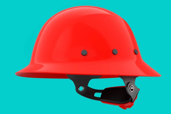 Red safety helmet or hard cap isolated on green background. 3d render and illustration of headgear and handyman tools