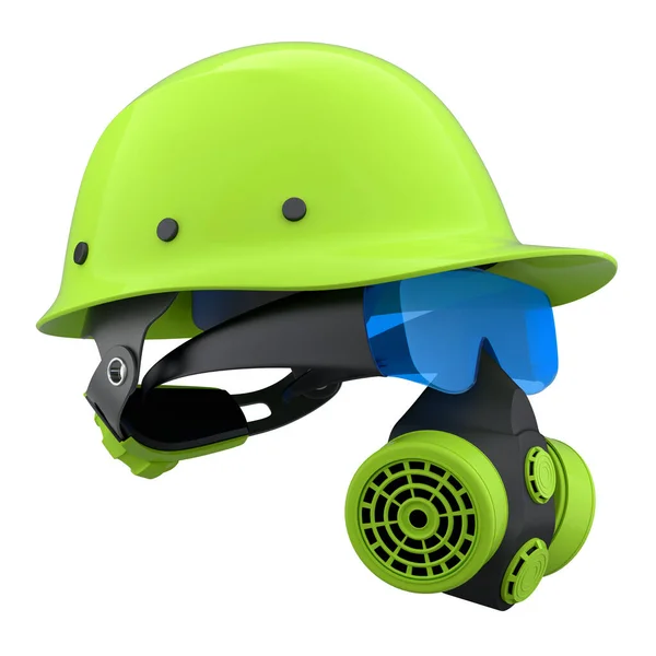 ヘルメットのような修理やインストールのための建設摩耗やツールのセット 白い背景の保護眼鏡とマスク 3Dレンダリングと家配管工のためのサービスバナーのイラスト — ストック写真