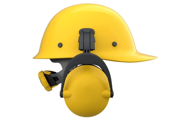 Κίτρινο Κράνος Ασφαλείας Σκληρό Καπάκι Και Ακουστικά Muffs Απομονώνονται Λευκό — Φωτογραφία Αρχείου