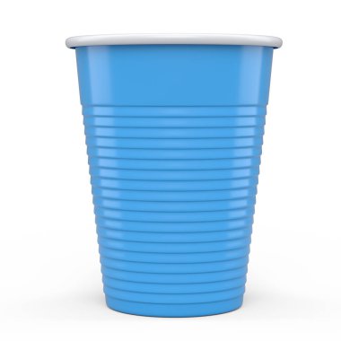 Plastic disposable party cup isolated on white background. 3d render of take away glass for juice, fresh, beer