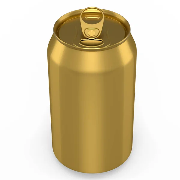 Goud Aluminium Bier Blikje Frisdrank Geïsoleerd Witte Achtergrond Render Mockup — Stockfoto