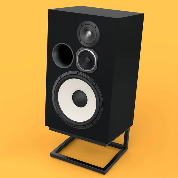 Lautsprecher Mit Lautsprechern Auf Gelbem Hintergrund Rendering Audiogeräte Wie Boombox — Stockfoto