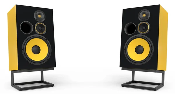 Speakers Loudspeakers Stand Isolated White Background Render Audio Equipment Boombox — Stock Photo, Image