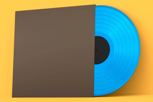 Black Vinyl Record Cover Isolated Yellow Background Render Musical Long — Stockfoto