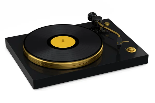 Vinyl Record Player Turntable Retro Vinyl Disk White Background Render — 图库照片#