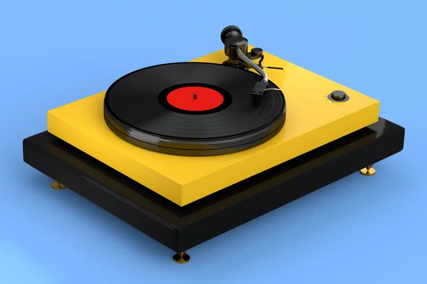 Vinyl Record Player Turntable Retro Vinyl Disk Blue Background Render — Zdjęcie stockowe