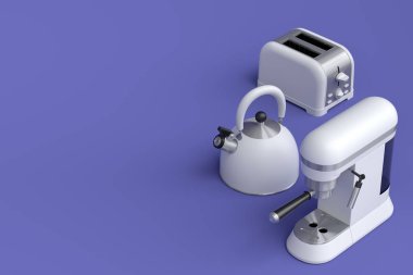 Tencere dibin kara seninki benden kara, seninki benden kara. 3 boyutlu mutfak gereçleri kahve ile kahvaltı hazırlıyor.