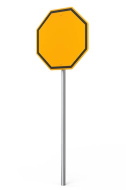 Beyaz arka planda izole edilmiş direkteki yol işaretleri. Sokak trafik işaretinin 3d modelleme şablonu