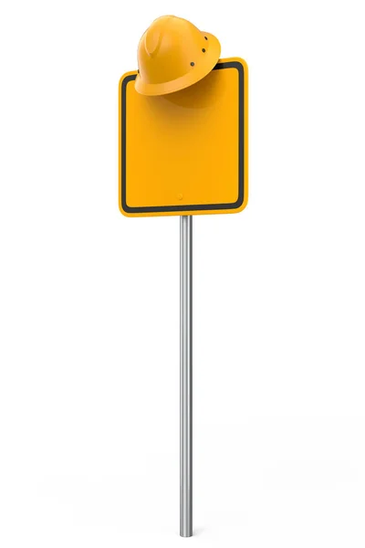 Biztonsági Sisak Vagy Kemény Kalap Közúti Közlekedési Jelzőtáblán Fehér Alapon — Stock Fotó