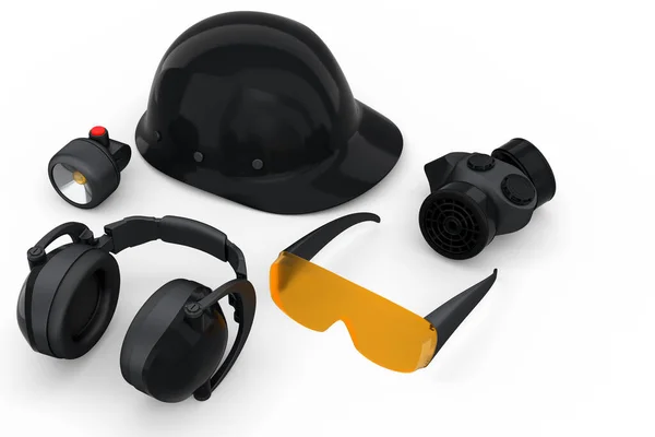 Set Construction Wear Tools Repair Installation Helmet Earphones Respirator White — Stock Photo, Image