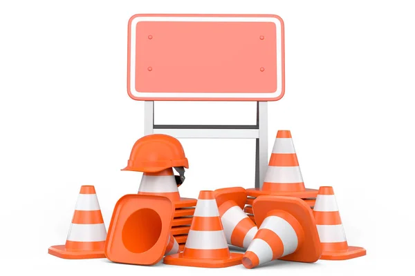 Pilha Capacetes Segurança Chapéus Duros Cones Tráfego Para Trabalhos Rodoviários — Fotografia de Stock