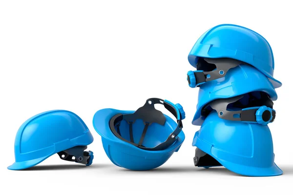 Куча Защитных Шлемов Жестких Шапок Белом Фоне Визуализация Иллюстрация Инструмента — стоковое фото