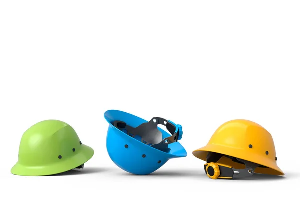 Heap Safety Helmets Hard Caps White Background Render Illustration Tool — Stock Photo, Image