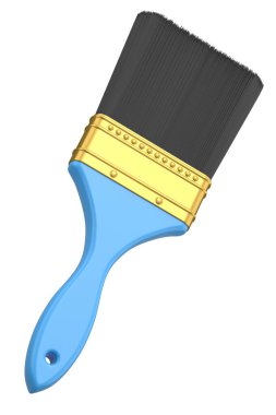 Tamir işleri için boya fırçası ve beyaz arka planda izole edilmiş inşaat. 3 boyutlu yenileme konsepti ve iç tasarım