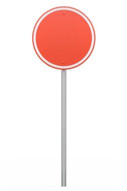 Beyaz arka planda izole edilmiş direkteki yol işaretleri. Sokak trafik işaretinin 3d modelleme şablonu