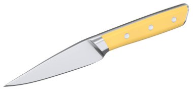 Şefin mutfak bıçağı beyaz arka planda izole edilmiş ahşap saplı. 3 boyutlu kasap bıçağı ya da profesyonel mutfak aletleri.