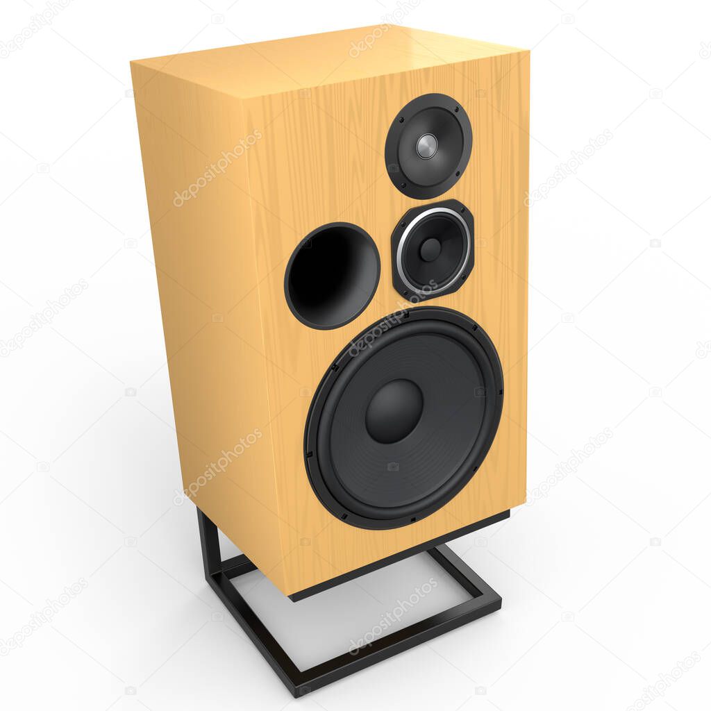 Altavoces de alta fidelidad con altavoces en soporte aislado sobre