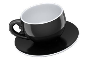 Cappuccino, americano, espresso, mocha, latte, beyaz arka planda kakao için seramik kahve fincanı. Geri dönüşüm ambalajı ve çöreğinde 3D konsept paket ve içecek.