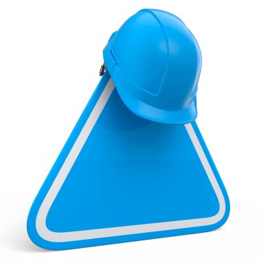 Güvenlik kaskı ya da trafik levhasındaki başlık beyaz arka planda izole edilmiş. Endüstriyel işçiler ve tamirciler için 3D başlık yapım araçları