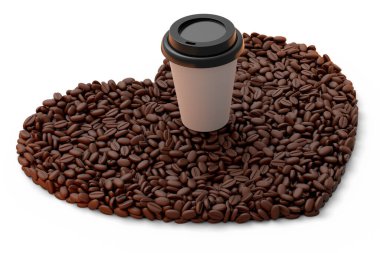 Set of paper coffee cup with coffee bean for cappuccino, americano, espresso, latte, cocoa on white background. 3d render of concept takeaway food and drink in recycling packaging