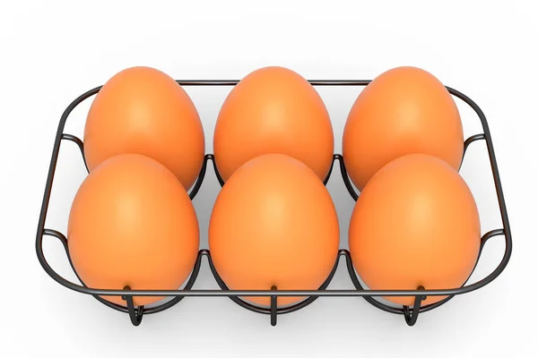 在金属盘子或白底纸板纸上养殖生有机褐色蛋 早餐用新鲜鸡蛋作蛋卷或炒蛋 — 图库照片