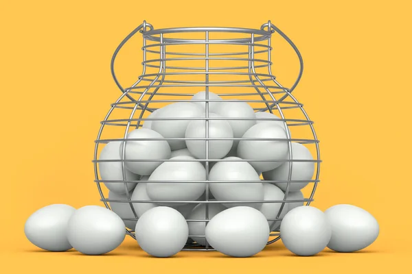 Sepette Organik Beyaz Şeker Kaplı Yumurtalar Sarı Arka Planda Kağıt — Stok fotoğraf