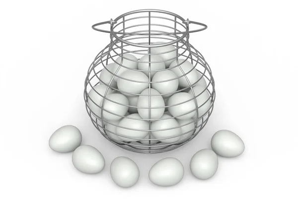 Bauernhof Rohe Bio Eier Mit Weißem Zucker Korb Oder Papierkarton — Stockfoto