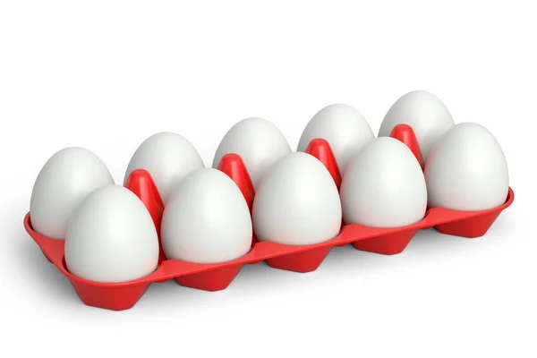 Çiftlik Çiğ Beyaz Şeker Kaplı Yumurtalar Plastik Tepside Beyaz Arka — Stok fotoğraf