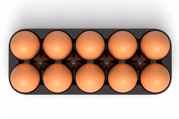 Plastik Tepside Çiğ Organik Yumurta Beyaz Arka Planda Kağıt Karton — Stok fotoğraf