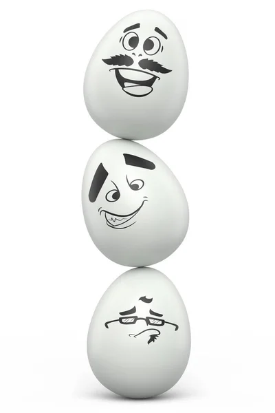 Ισορροπία Των Αυγών Αγρόκτημα Στοίβα Εκφράσεις Και Αστείο Πρόσωπο Λευκό — Φωτογραφία Αρχείου