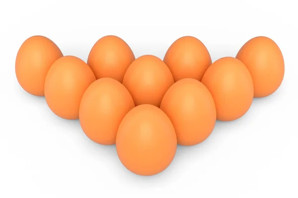 组合农场生有机褐色鸡蛋排成一排或在白色背景上排队 3D渲染社会疏离或移徙及排队概念 — 图库照片