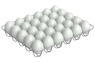 Çiftlik çiğ organik, şeker kaplı metal tepside yumurta ya da beyaz arka planda kağıt karton. Omlet için 3 boyutlu taze tavuk yumurtası ya da sabah kahvaltısı için çırpılmış yumurta.