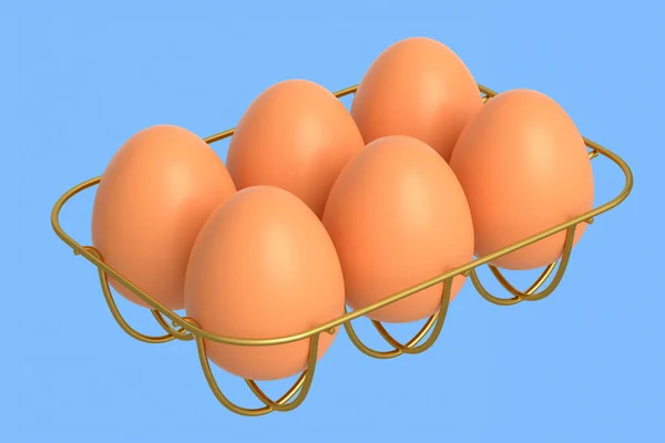 Ακατέργαστα Βιολογικά Καφέ Αυγά Μεταλλικό Δίσκο Χάρτινο Χαρτόνι Μπλε Φόντο — Φωτογραφία Αρχείου