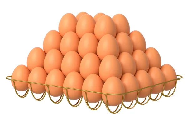 Farm Raw Organic Brown Eggs Metal Tray Paper Cardboard White — Stock Photo, Image