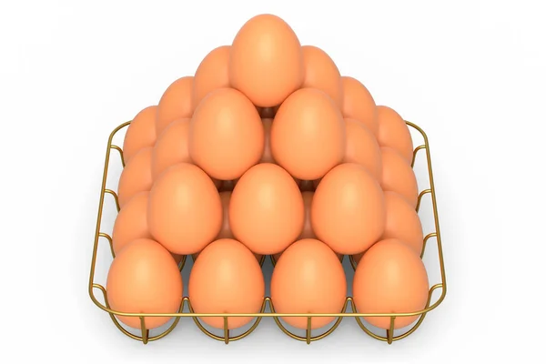 Boerderij Rauwe Biologische Bruine Eieren Metalen Dienblad Papier Karton Witte — Stockfoto