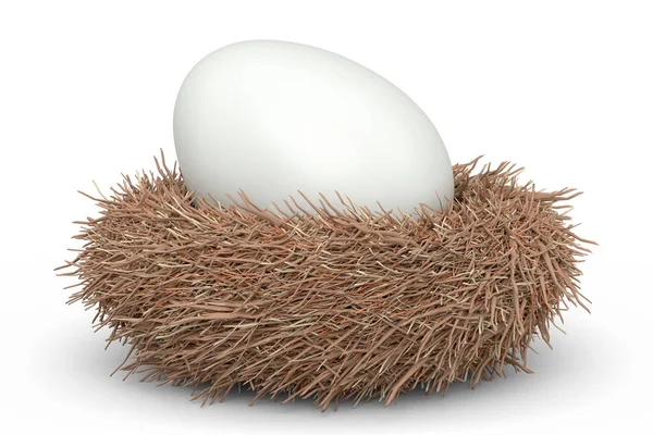 白い背景に隔離された農場の生の有機白砂糖でコーティングされた卵鳥の巣 朝の朝食のためのオムレツやスクランブルエッグのための新鮮な鶏の卵の3Dレンダリング — ストック写真