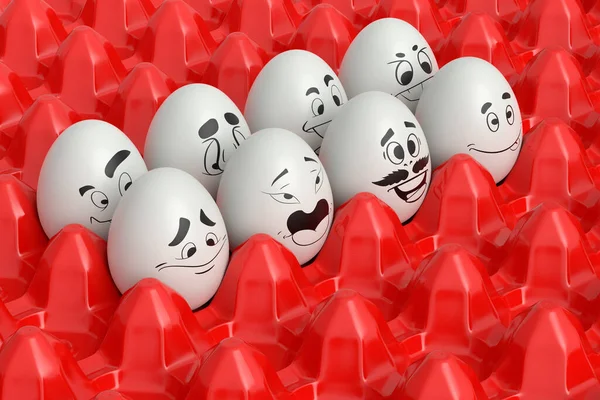 Αγρόκτημα Λευκό Βαμμένο Αυγό Εκφράσεις Και Αστείο Πρόσωπο Πλαστικό Δίσκο — Φωτογραφία Αρχείου