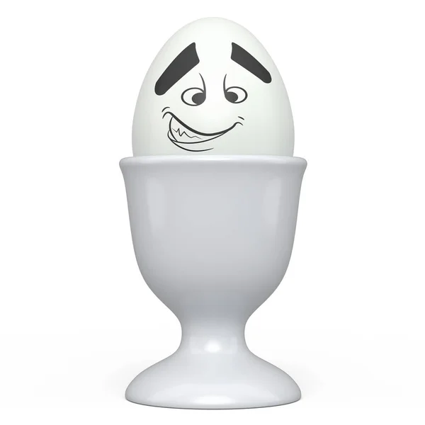Bauernhof Weiß Bemaltes Mit Gesichtsausdruck Und Lustigem Gesicht Keramik Eierbecher — Stockfoto