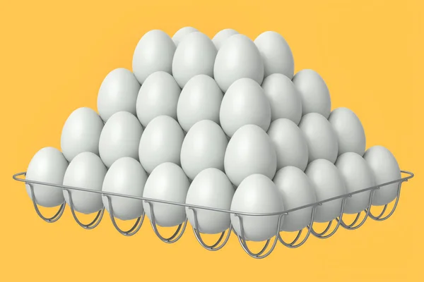 Farm Raw Organic White Sugar Coated Eggs Metal Tray Paper — Stock Photo, Image