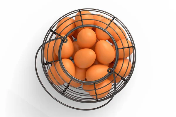 Sepette Çiğ Organik Kahverengi Yumurta Beyaz Arka Planda Kağıt Karton — Stok fotoğraf