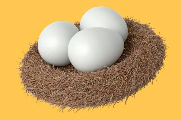 Bauernhof Rohe Weiße Eier Mit Zucker Beschichtet Vogelnest Isoliert Auf — Stockfoto